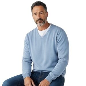 Raffi Men's Light‎ Blue Stonewashed Cotton V-Neck Long Sleeve Sweater Size L